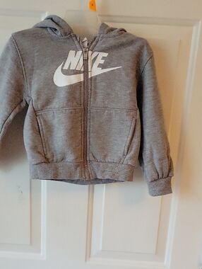 Nike Gray Kids Zip-Up Hoodie with White Logo